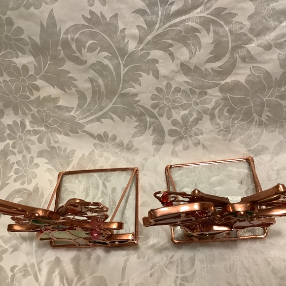 2 Stained glass look colored glass + copper color metal art collectible figures - Picture 4 of 7